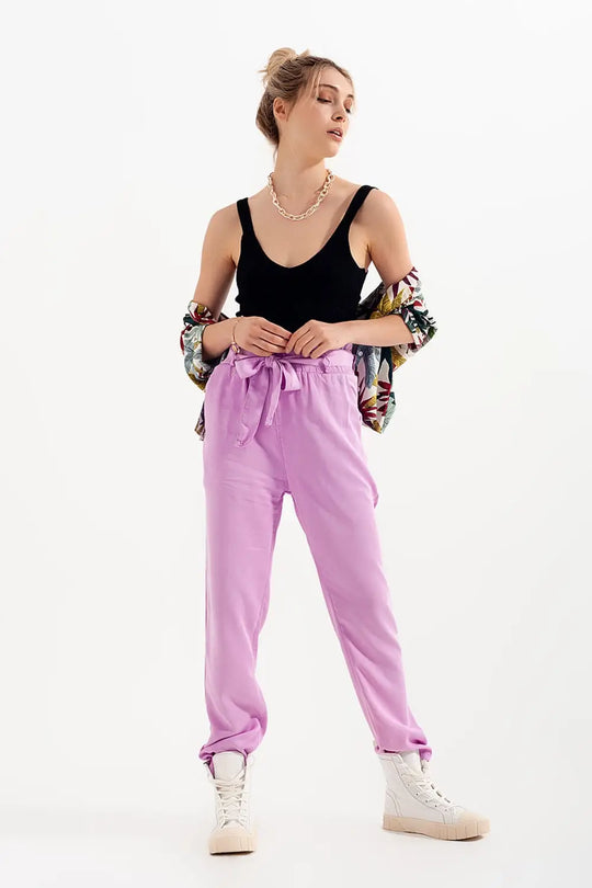 Lightweight Pants with tie waist in purple - Pants
