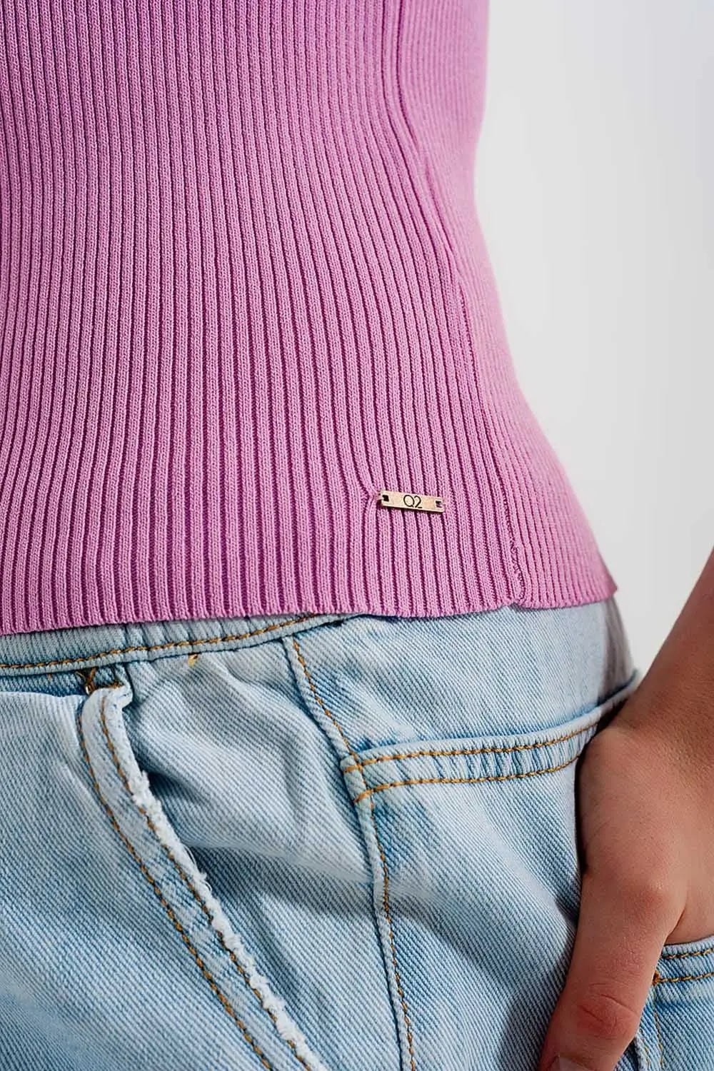 Rib knitted sweater with tie back in pink - Sweaters