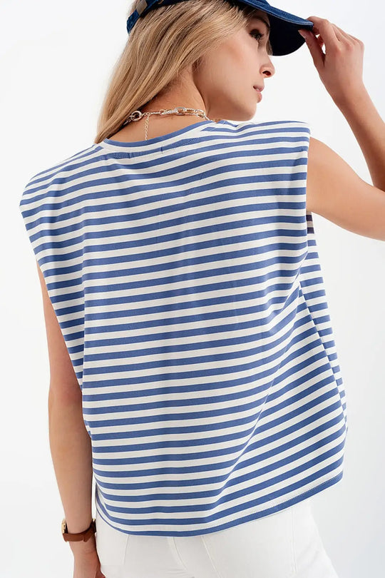 sleeveless t-shirt with shoulder pad in blue stripe - T-Shirts