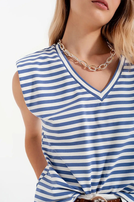 sleeveless t-shirt with shoulder pad in blue stripe - T-Shirts