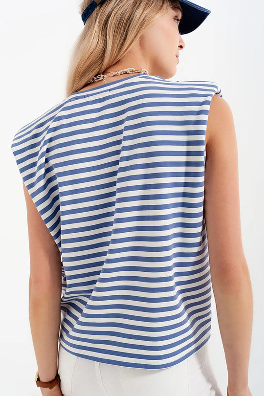 sleeveless t-shirt with shoulder pad in blue stripe - T-Shirts