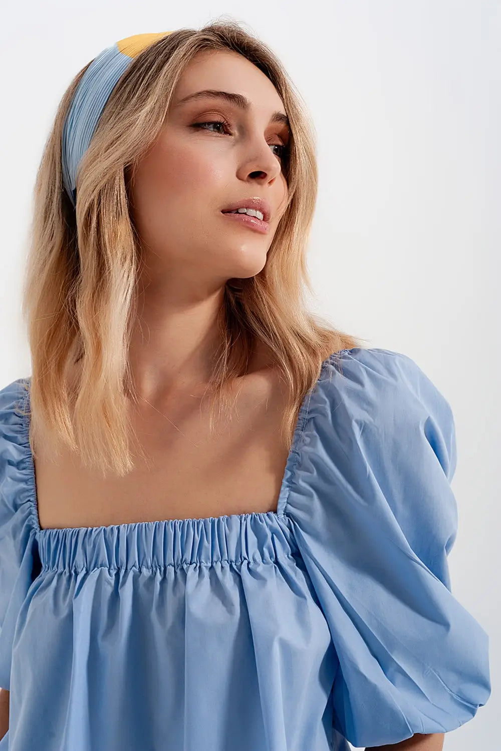 Poplin balloon sleeve top in blue - Shirts