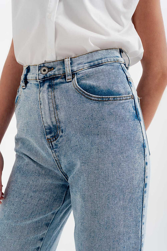 High rise wide leg jeans in bleach wash