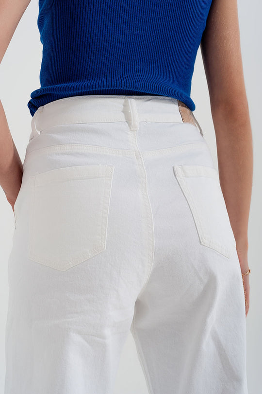 High rise mom jeans with pleat front in white