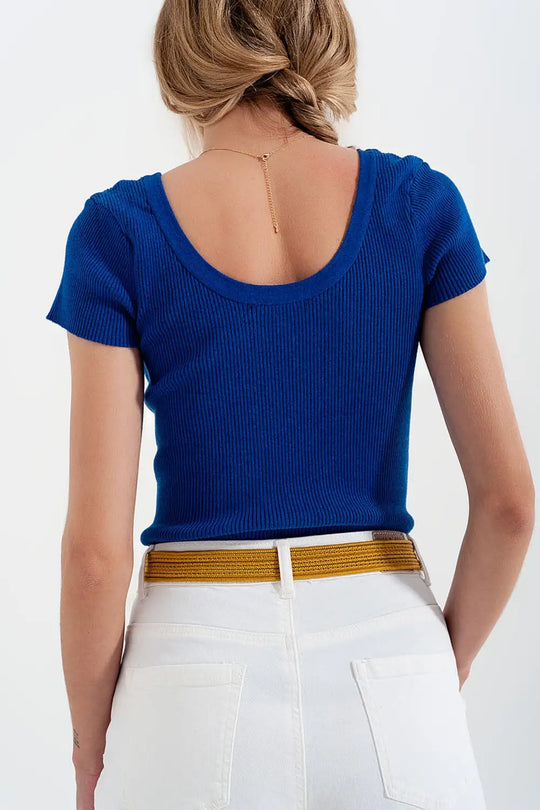 Knitted fit rib crew neck sweater in Blue - Sweaters