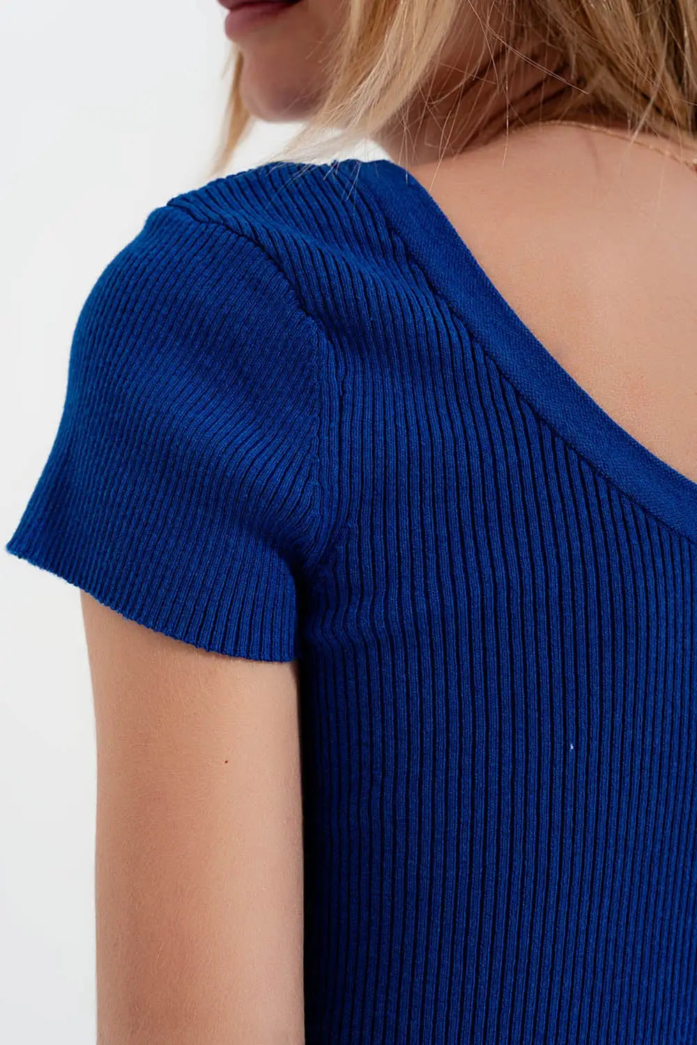 Knitted fit rib crew neck sweater in Blue - Sweaters