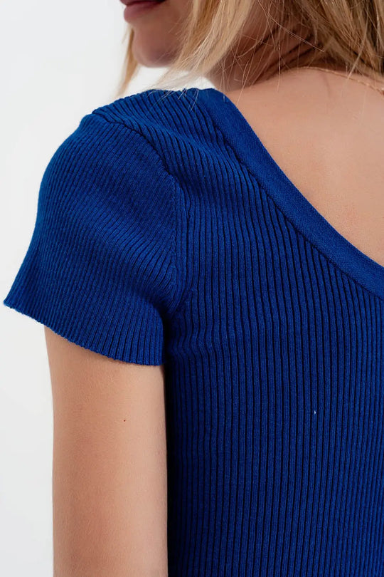 Knitted fit rib crew neck sweater in Blue - Sweaters