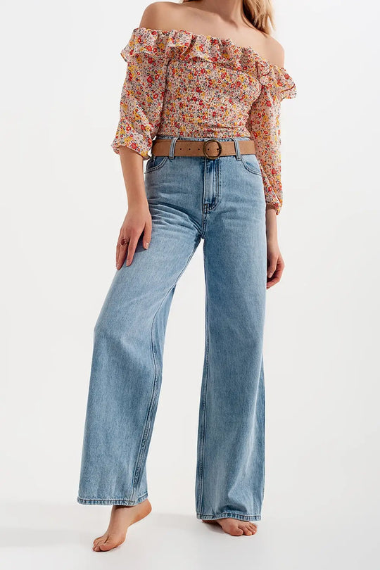 Wide leg jeans with high waist in light blue