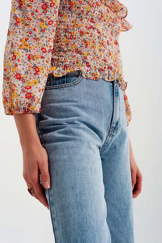 Wide leg jeans with high waist in light blue