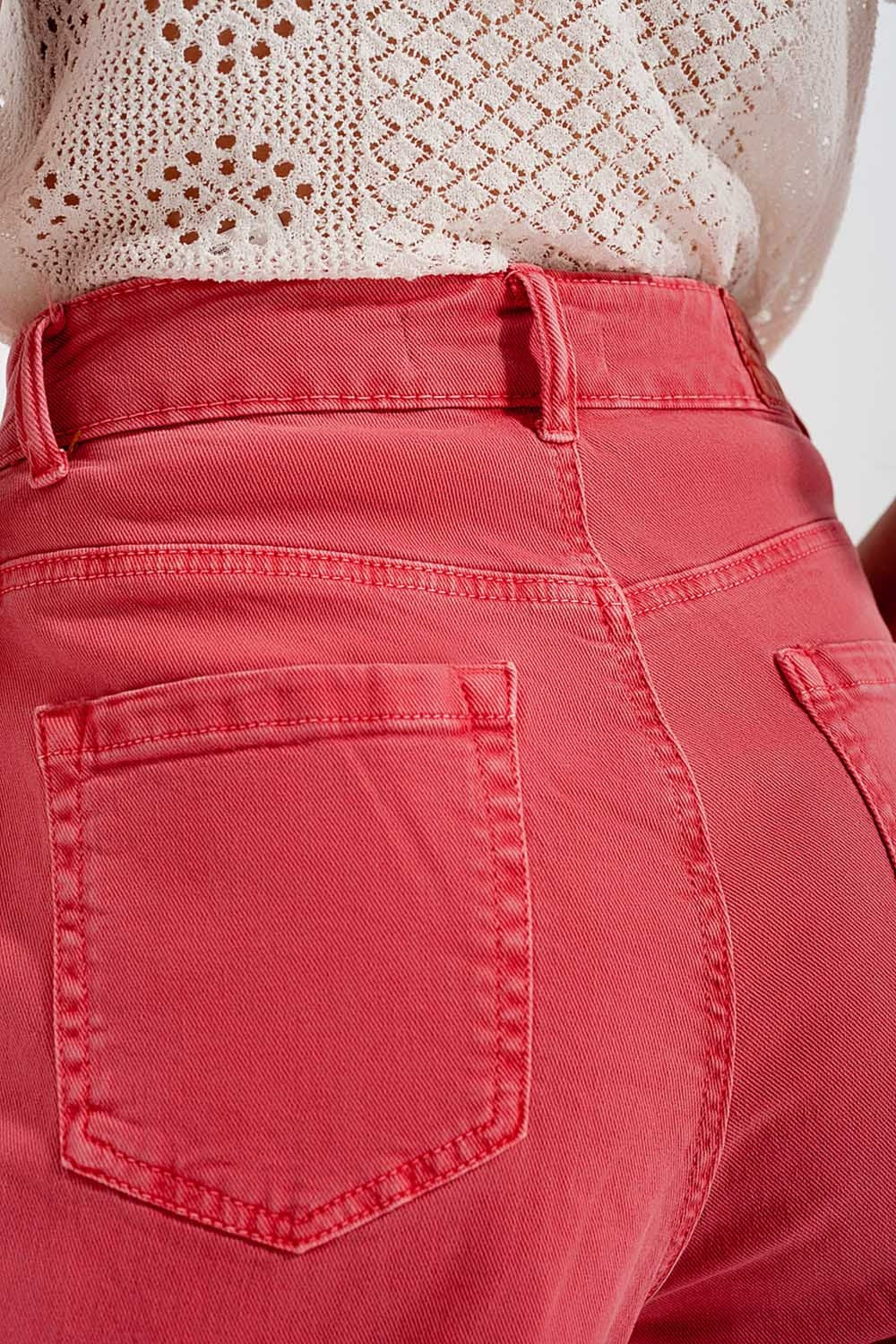 High rise mom jeans with pleat front in pink