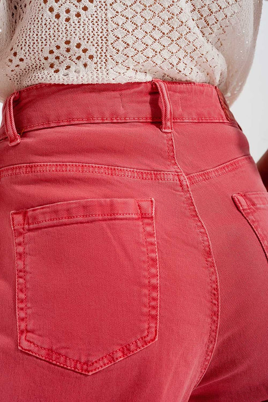 High rise mom jeans with pleat front in pink