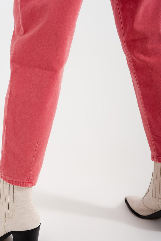 High rise mom jeans with pleat front in pink