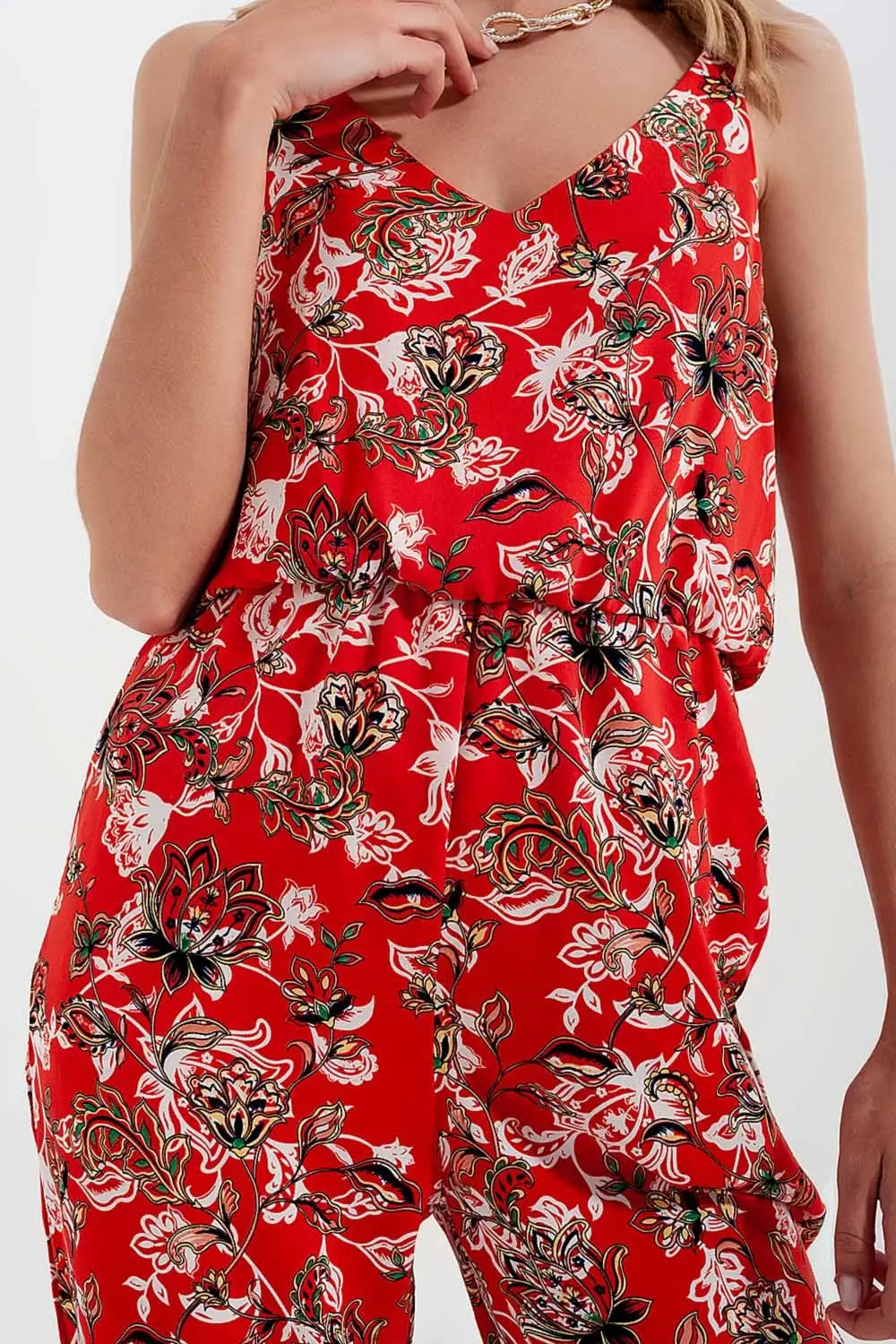 Cami strap jumpsuit in red floral print - Jumpsuits