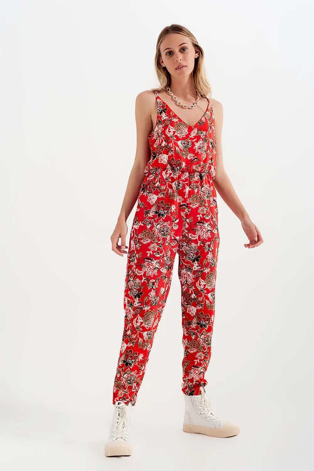 Cami strap jumpsuit in red floral print - Jumpsuits