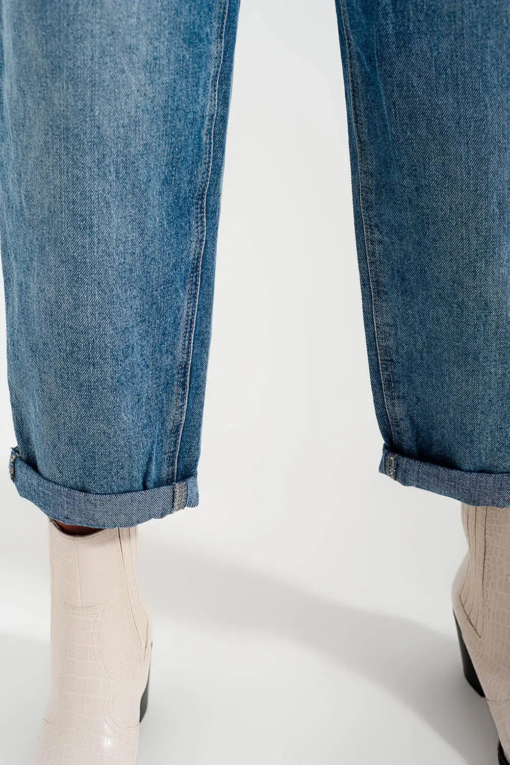 Relaxed fit side rip jeans in mid blue