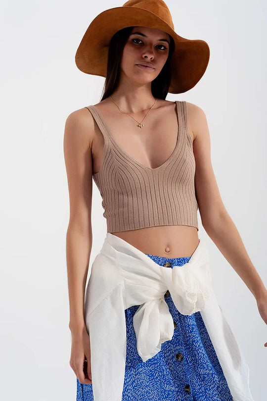Knitted crop top in beige - Sweaters