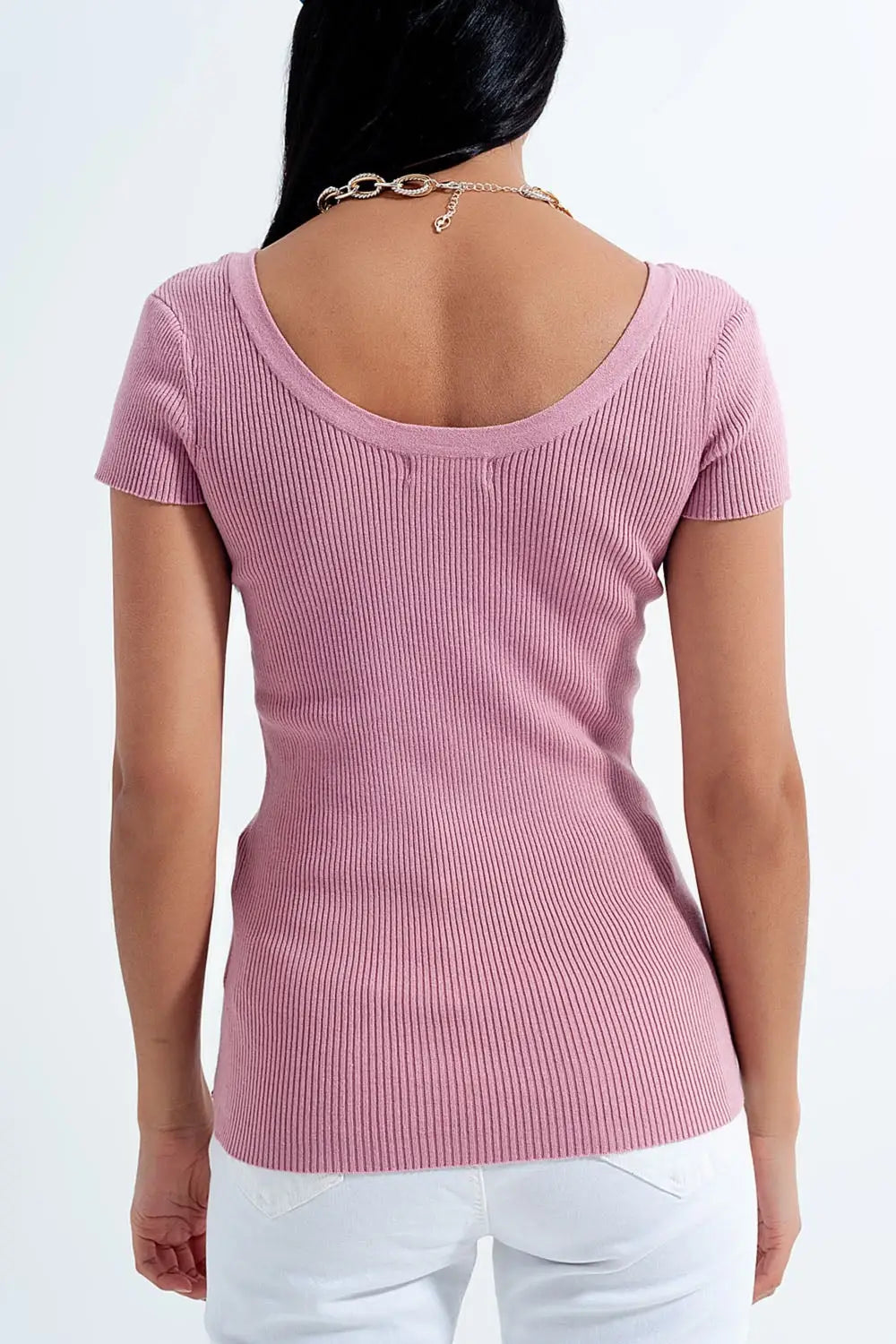 Knitted fit rib crew neck sweater in pink - Sweaters
