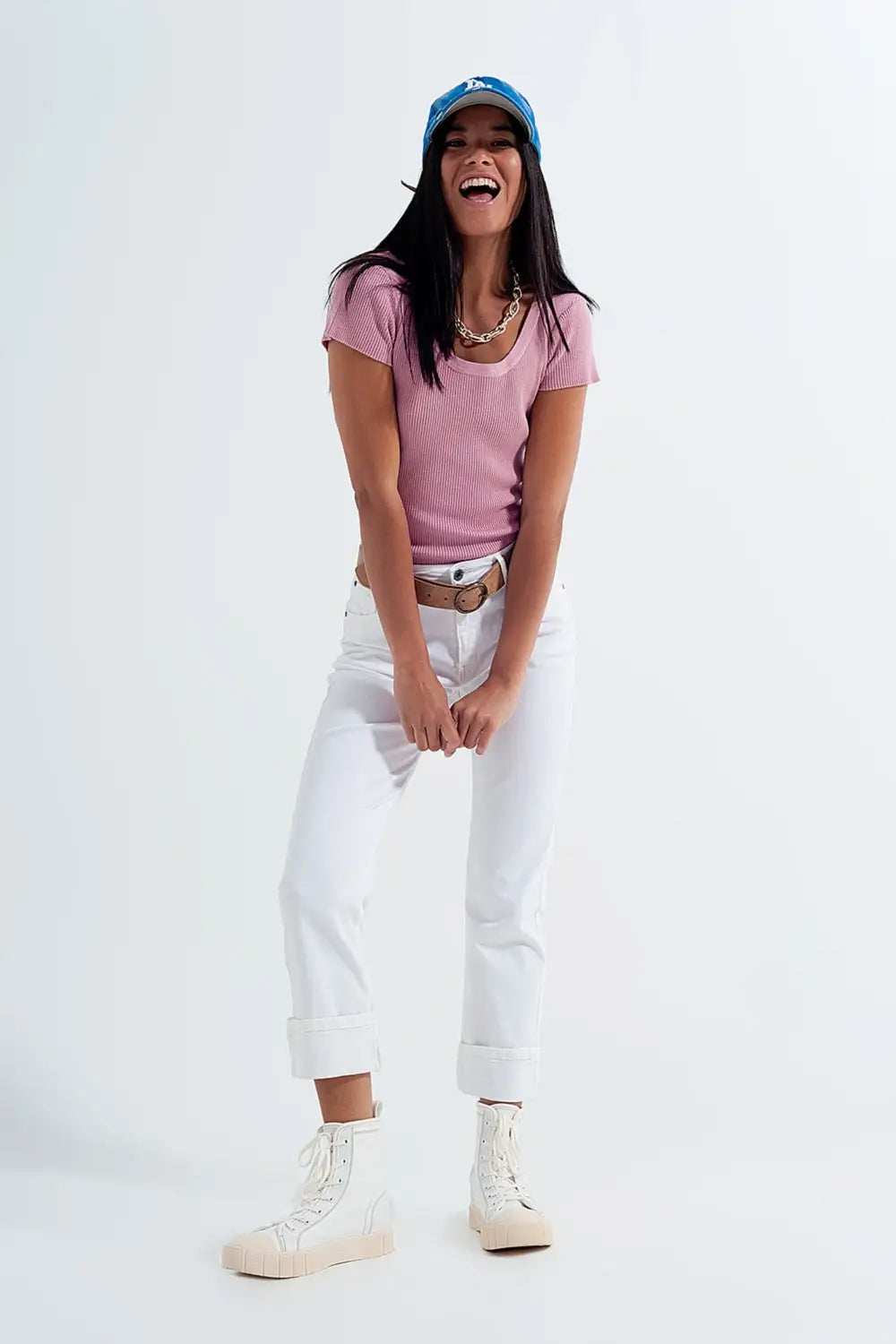 Knitted fit rib crew neck sweater in pink - Sweaters