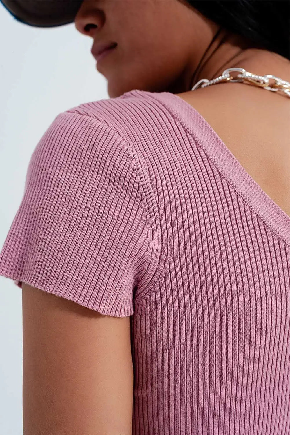 Knitted fit rib crew neck sweater in pink - Sweaters