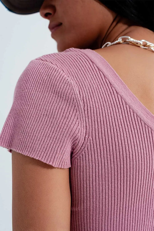 Knitted fit rib crew neck sweater in pink - Sweaters