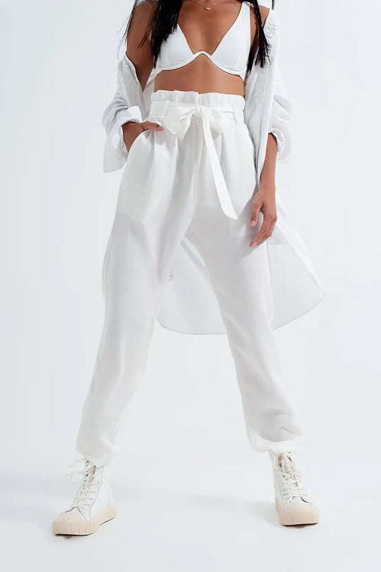 Lightweight Pants with tie waist in white - Pants