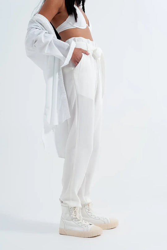 Lightweight Pants with tie waist in white - Pants