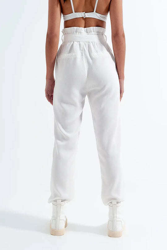 Lightweight Pants with tie waist in white - Pants