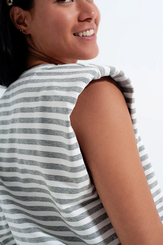 Sleeveless t shirt with shoulder pad in gray stripe - T-Shirts