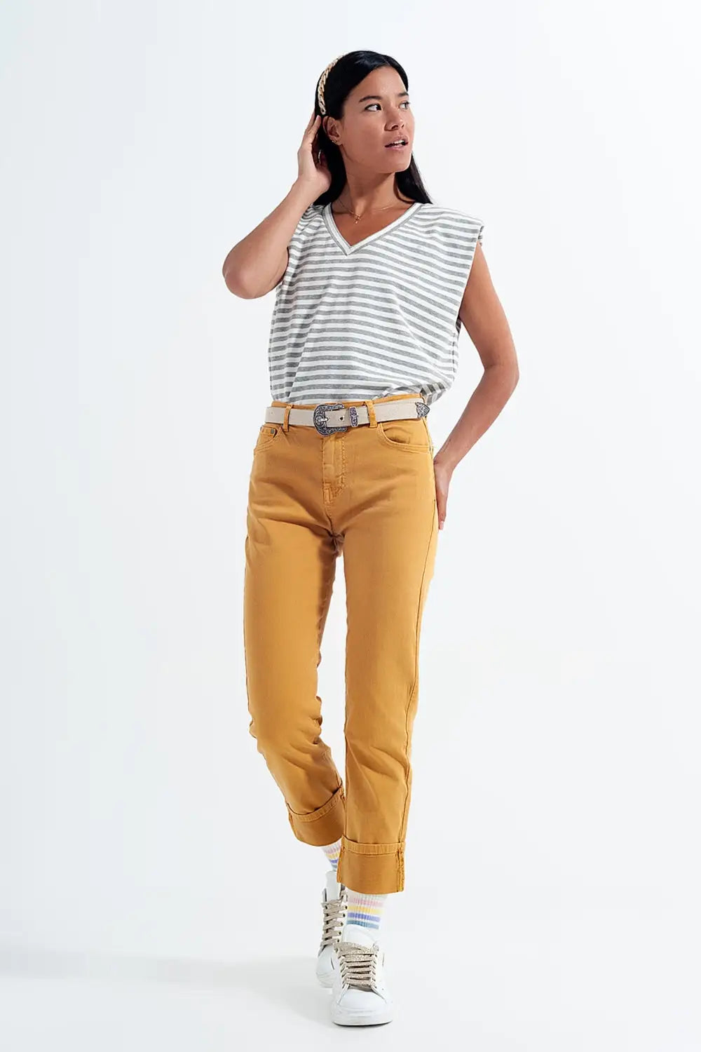 Sleeveless t shirt with shoulder pad in gray stripe - T-Shirts