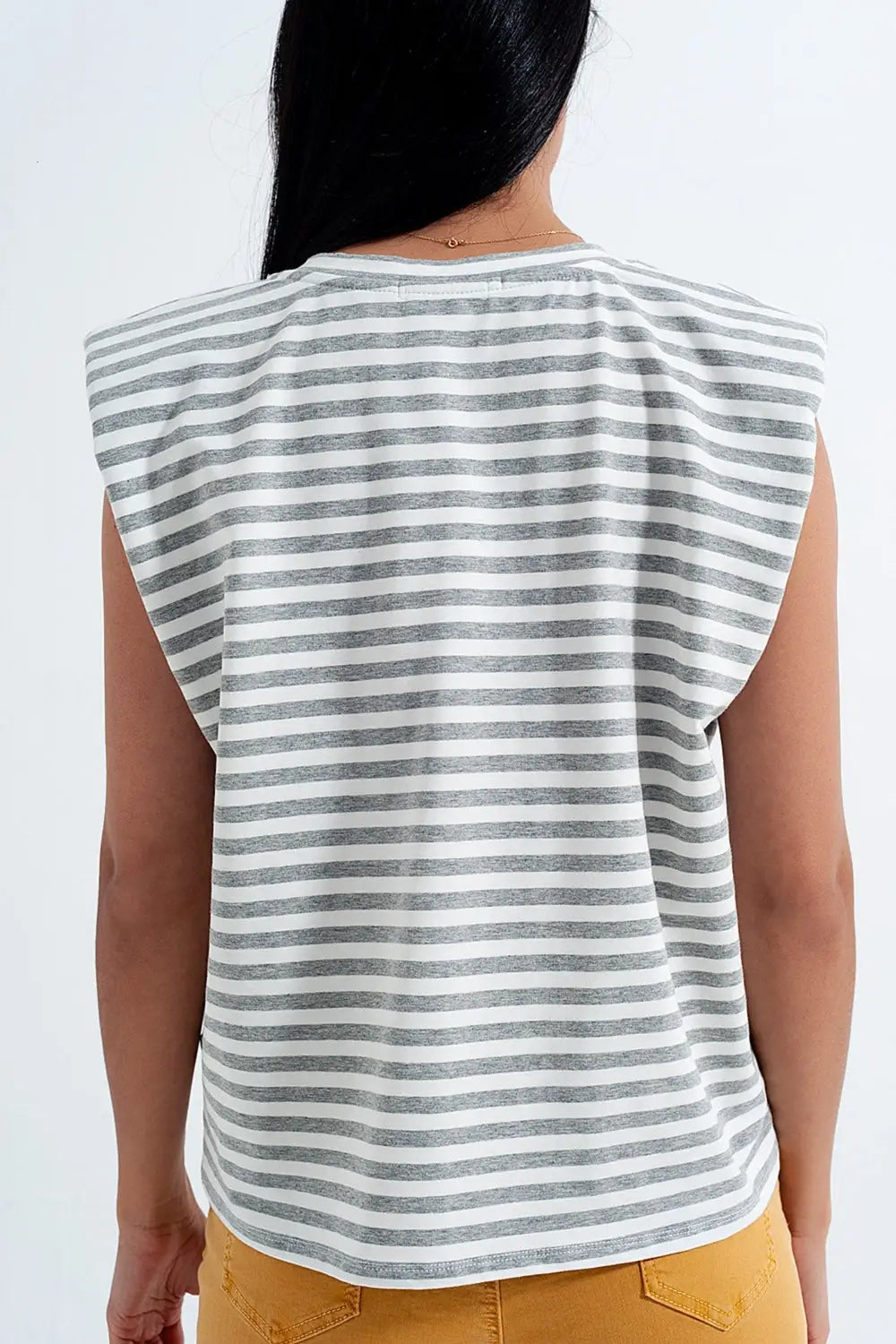 Sleeveless t shirt with shoulder pad in gray stripe - T-Shirts