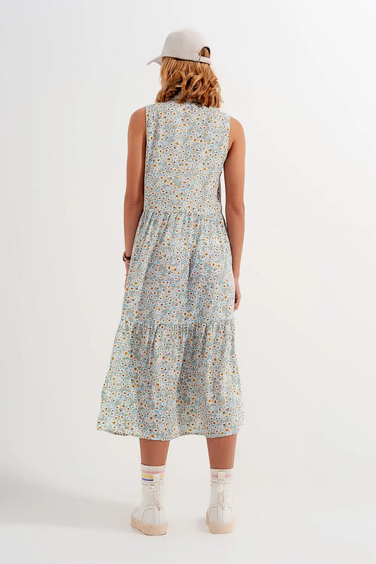 Sleeveless shirt dress in blue floral print - Dresses