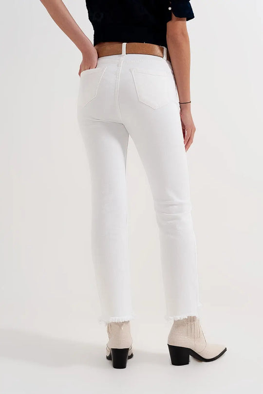 Rigid cropped flare jeans in cream with raw hem - Colored Jeans