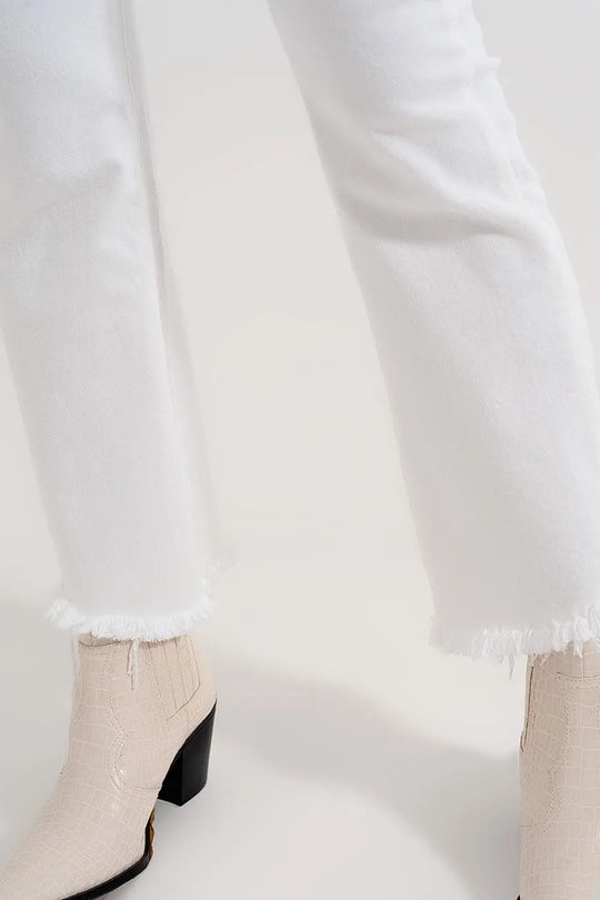 Rigid cropped flare jeans in cream with raw hem - Colored Jeans