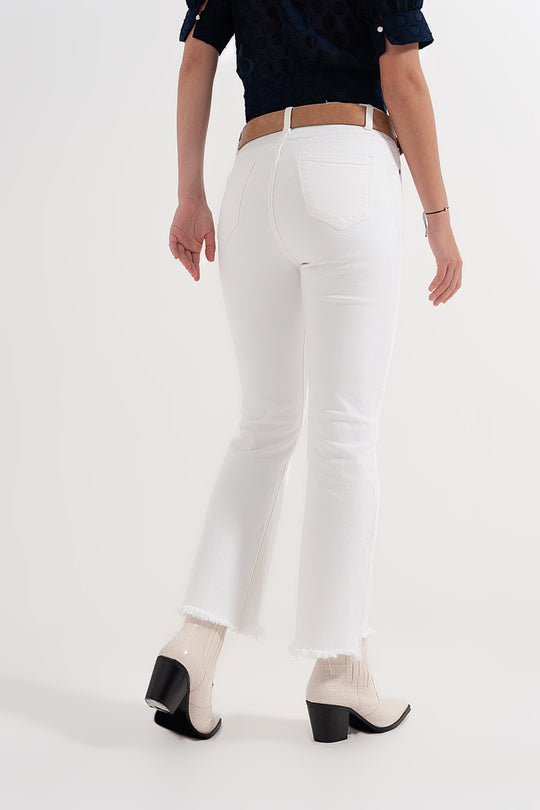 Rigid cropped flare jeans in cream with raw hem