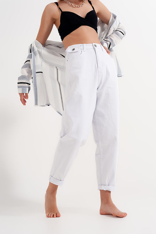 High  waisted loose tapered leg jeans in white