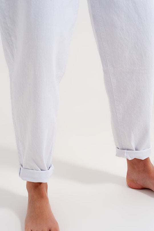 High  waisted loose tapered leg jeans in white