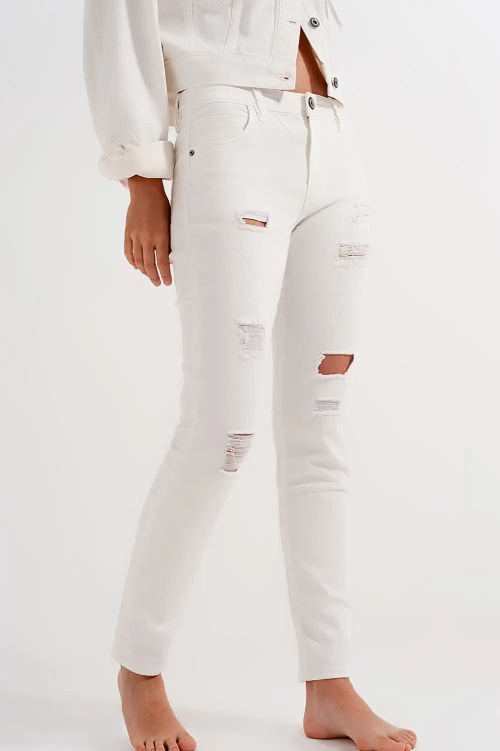 Slim jeans in white with distressing - Colored Jeans