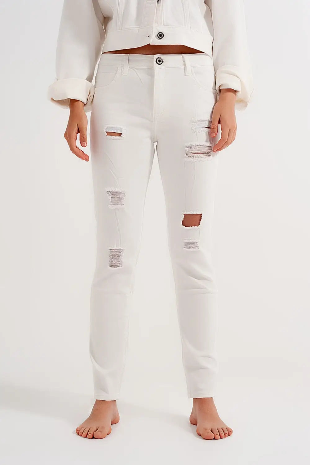 Slim jeans in white with distressing - Colored Jeans