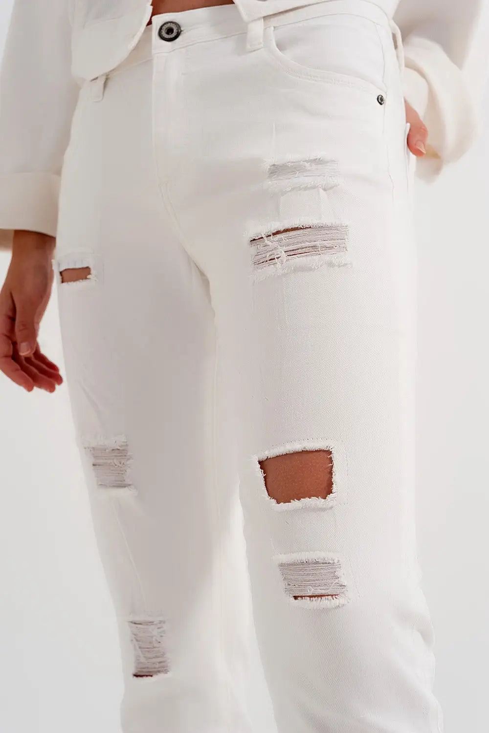 Slim jeans in white with distressing - Colored Jeans