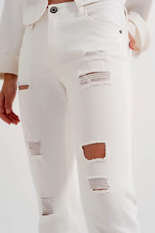 Slim jeans in white with distressing - Colored Jeans