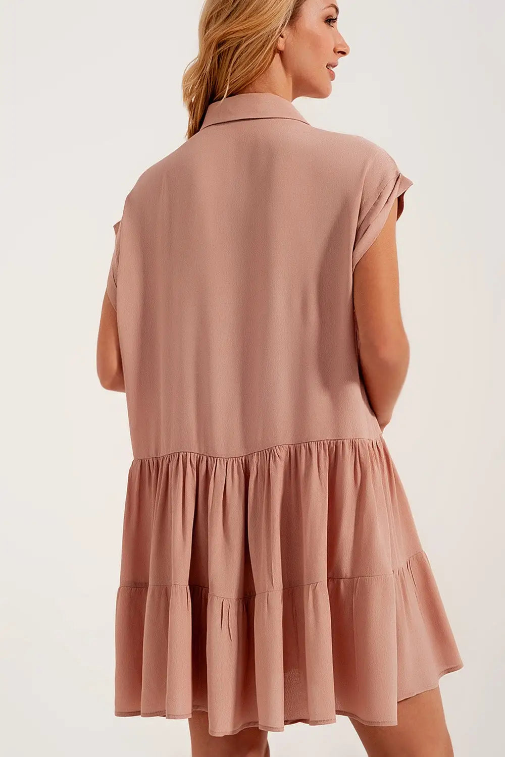 Tiered hem shirt dress in light pink - Dresses