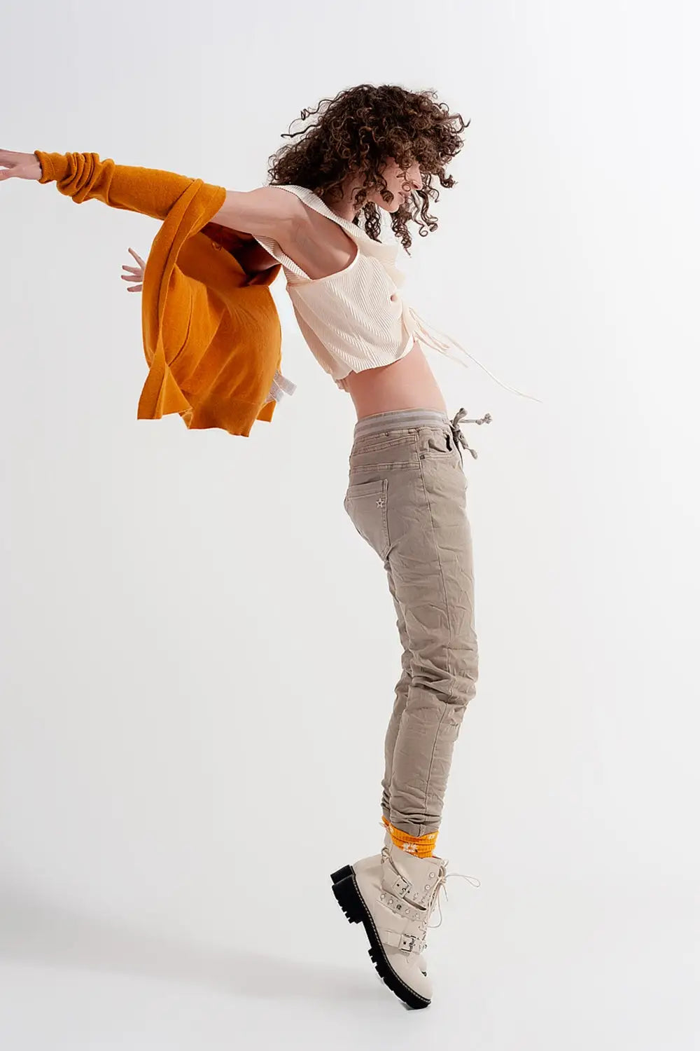Skinny chinos with elastic waist beige - Colored Jeans