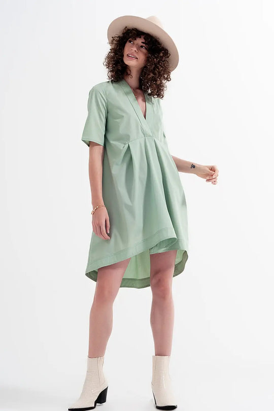 High low dress with empire waistline in green - Dresses