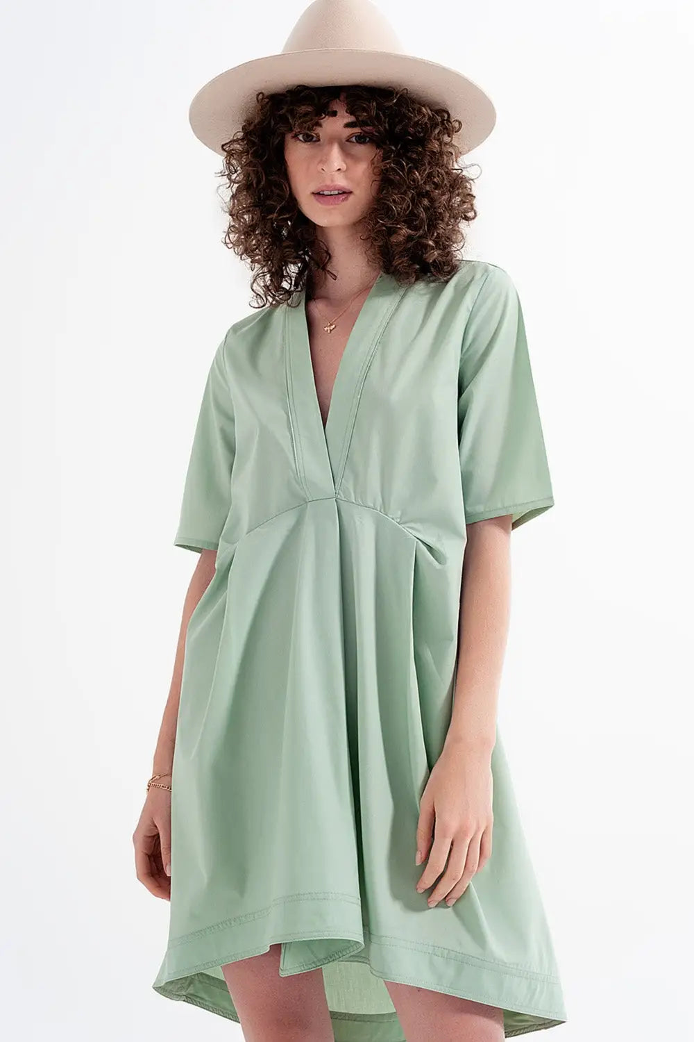 High low dress with empire waistline in green - Dresses