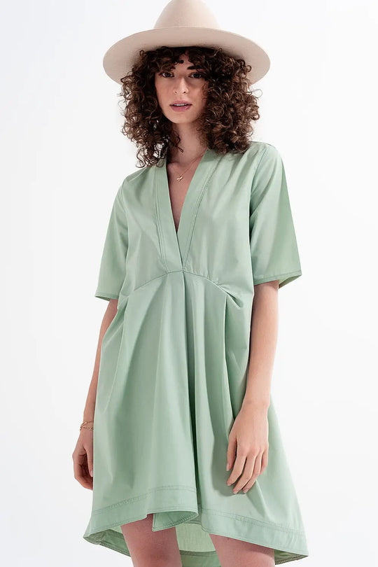 High low dress with empire waistline in green - Dresses