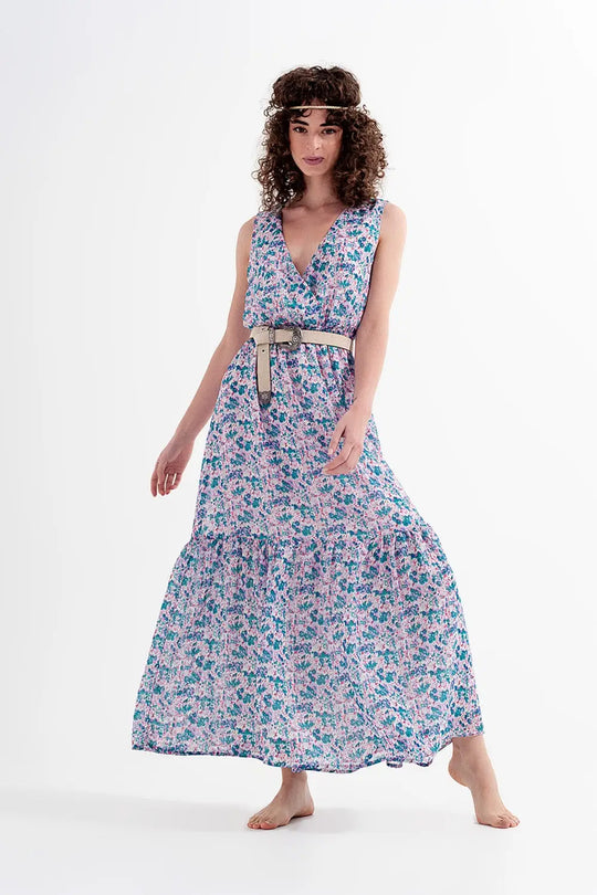 Floral sleeveless maxi dress in green - Dresses