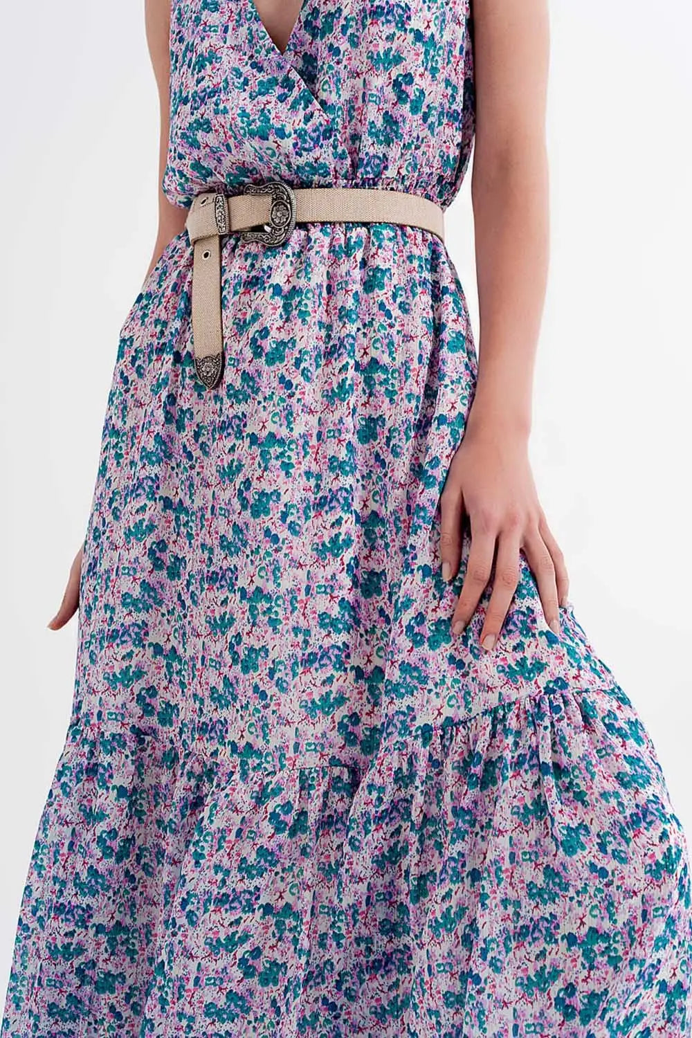 Floral sleeveless maxi dress in green - Dresses