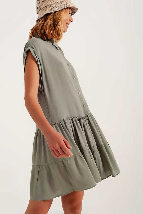 Tiered hem shirt dress in green - Dresses