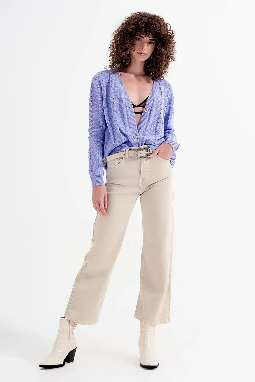 Cropped wide leg jeans in beige - Colored Jeans