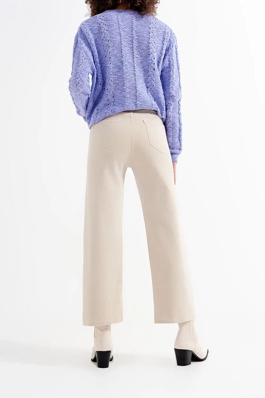 Cropped wide leg jeans in beige - Colored Jeans